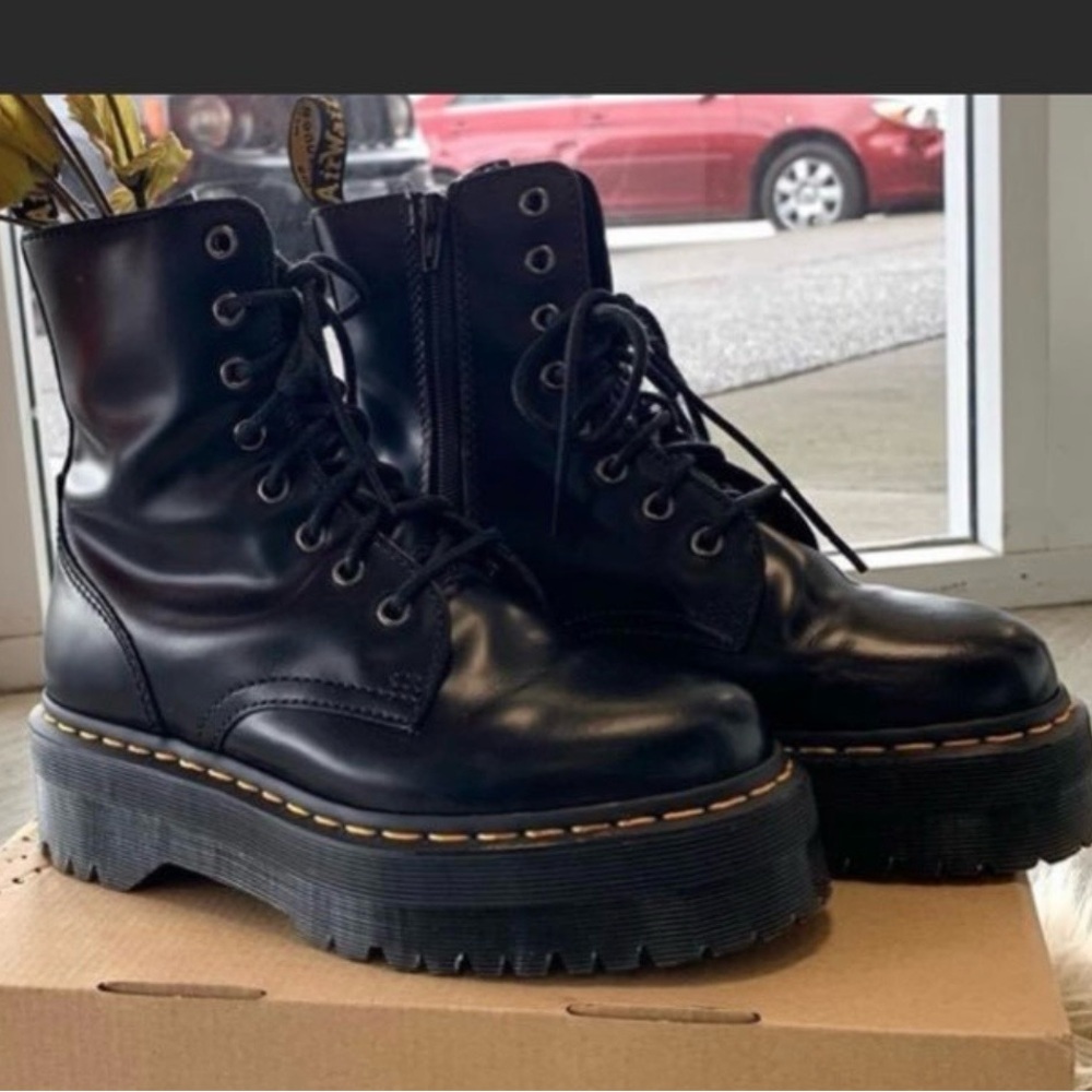 Dr. Martens Black Leather Platform Lace-Up Boots